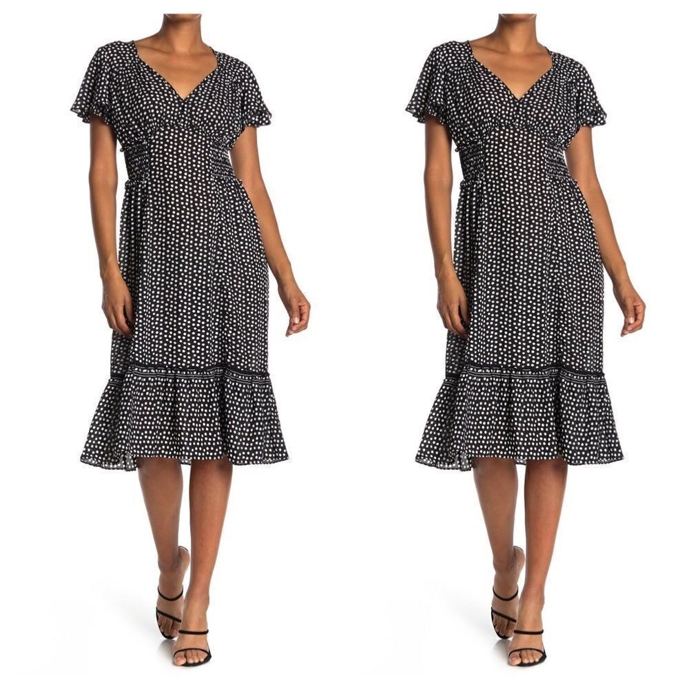 Max Studio Flutter Sleeve Ruffle Midi Dress Sz Sm